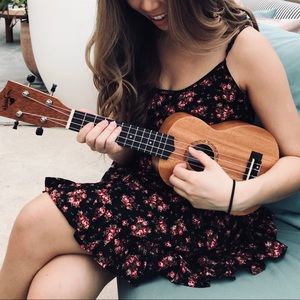 Black with red floral print dress